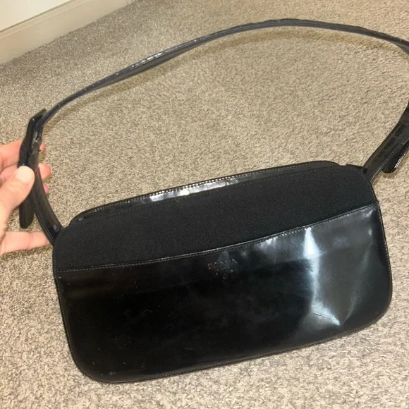 Prada Black Patent and Canvas Shoulder Clutch - Picture 3 of 6